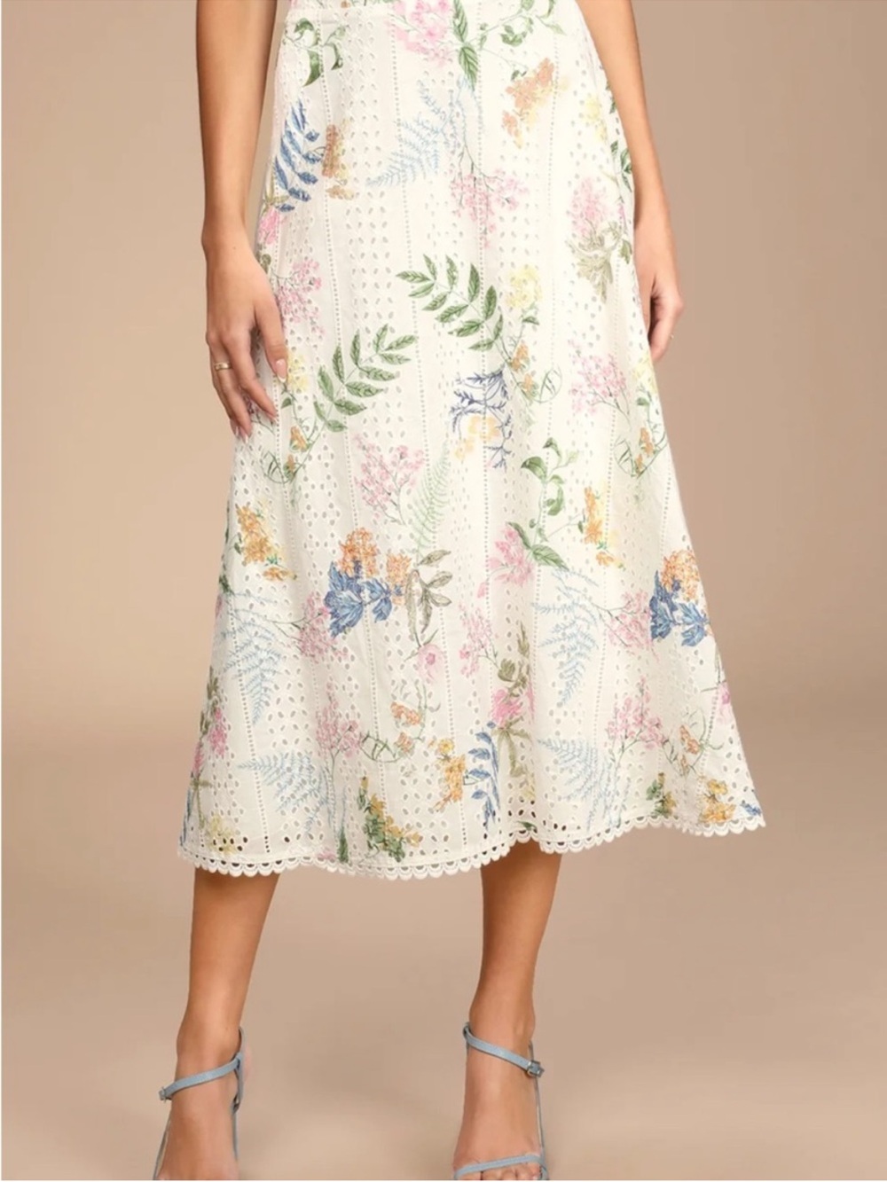 Lulu's White Floral Two-Piece Eyelet Skirt  Set Sz:S - Picture 5 of 14